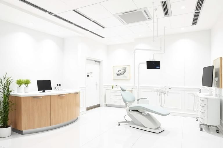 Recepción y gabinete de una clínica dental moderna