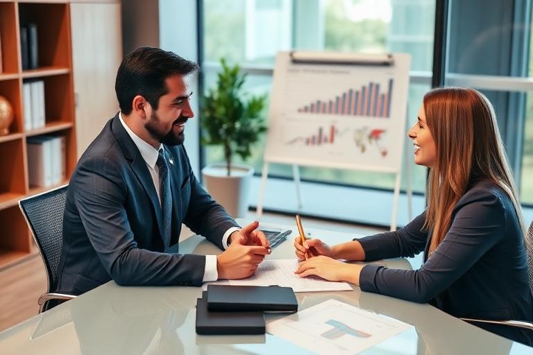 Asesor financiero reunido con una clienta