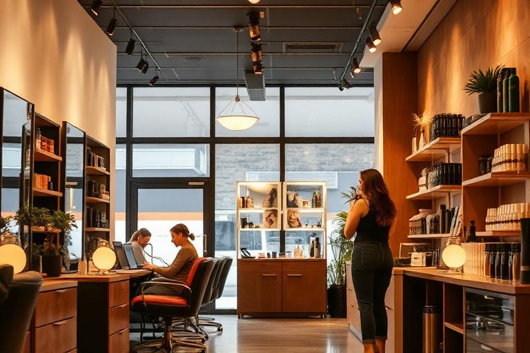 Interior de una peluquería y tienda de proximidad